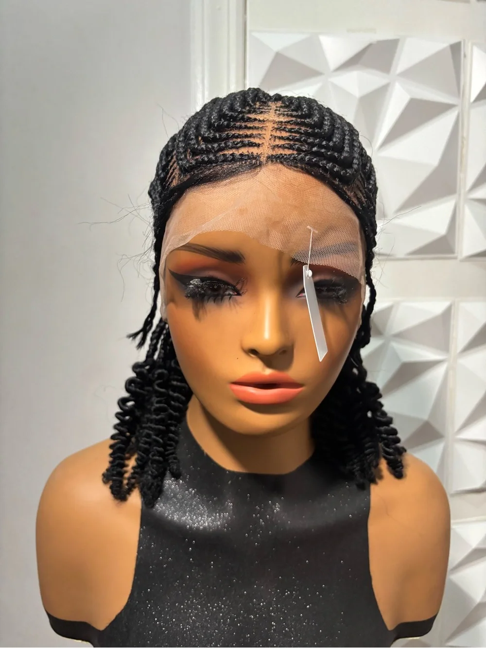 Short Handmade Cornrow Braided Wig with Curly Ends | Full Lace Braided Wig